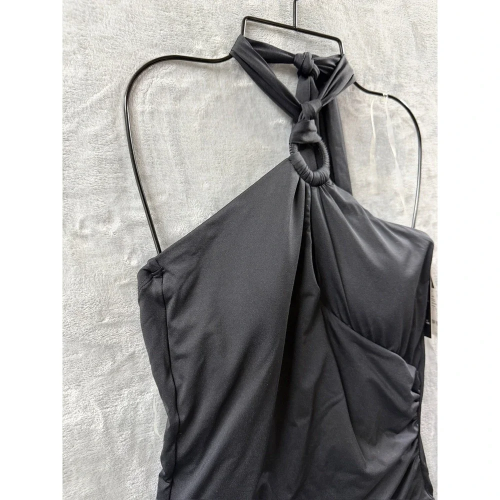Lauren Ralph Lauren Womens Black Halter O-Ring One Piece Swimsuit $160 Size 12
